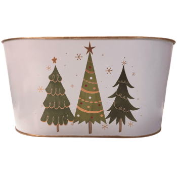 Cachepot Metálica Branco Árvores Natalinas 22,5x11,5 cm - Tuut
