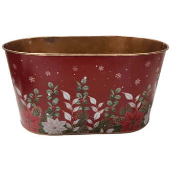 Cachepot Metálica Vermelho Flores 22,5x11,5 cm - Tuut