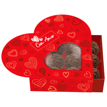 Caixa Coração para 9 Doces Gaveta c/ Visor Com Amor - Ideia Embalagens