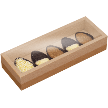 Caixa Degustação c/ Moldura Páscoa Kraft 5 Cavidades 50g - Ideia Embalagens