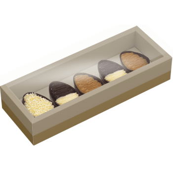 Caixa Degustação c/ Moldura Páscoa Ouro 5 Cavidades 50g - Ideia Embalagens