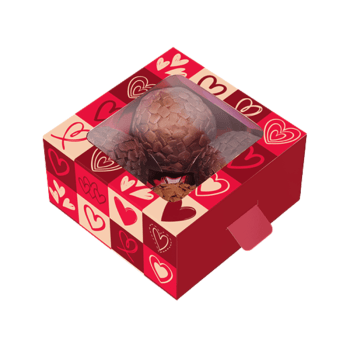 Caixa Gaveta c/ Visor para 4 Doces Corações Vermelho - Ideia Embalagens
