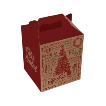 Caixa Panetone Maleta c/ Alça Natal Essencial 15,5x15,5x18 cm - Ideia Embalagens