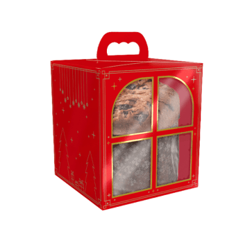 Caixa Panetone c/ Alça Janela Natal Luz 10x10x12 cm - Ideia Embalagens
