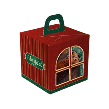Caixa Panetone c/ Alça Janela Noel 15x15x17 cm - Ideia Embalagens