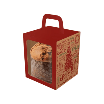 Caixa Panetone c/ Visor Alça Natal Essencial 10x10x12 cm - Ideia Embalagens
