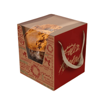 Caixa Panetone c/ Visor Alça Natal Essencial 15x15x17 cm - Ideia Embalagens  