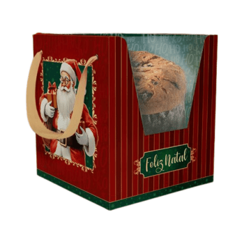Caixa Panetone c/ Visor Alça Noel 15x15x17 cm - Ideia Embalagens