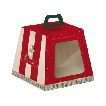 Caixa Panetone c/Visor Feliz Natal 9x9x9 cm 100g - Cromus