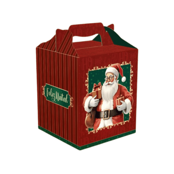Caixa Panetone Maleta c/ Alça Noel 15,5x15,5x18 cm - Ideia Embalagens