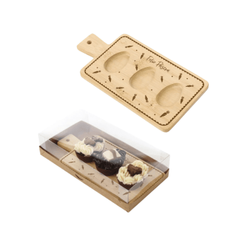Caixa Para 3 Meio Ovos C/ Tábua Bambu Cenourinhas 21,5x11x5 cm - Cromus