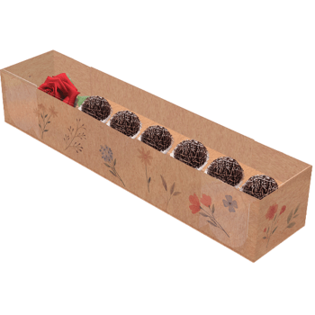 Caixa para Doces Kraft Flores do Campo 32x7x6 cm - Ideia Embalagens