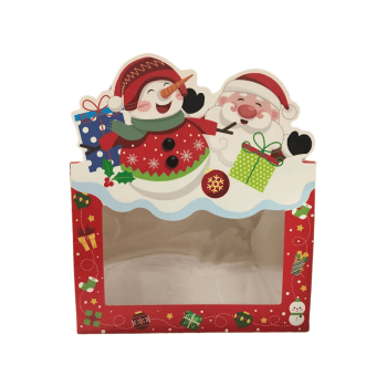 Caixa Presente c/ Visor Natalina Boneco de Neve Divertido Vermelha 21x15x11 cm - Tuut