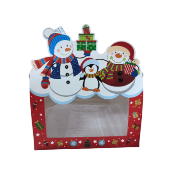 Caixa Presente c/ Visor Natalina Boneco de Neve Vermelha 21x15x11 cm - Tuut