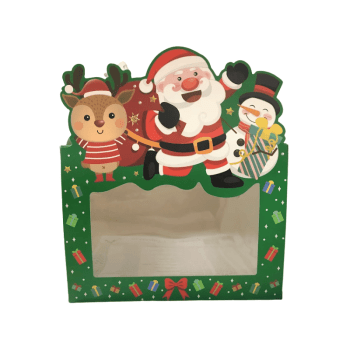 Caixa Presente c/ Visor Natalina Papai Noel Verde 21x15x11 cm - Tuut