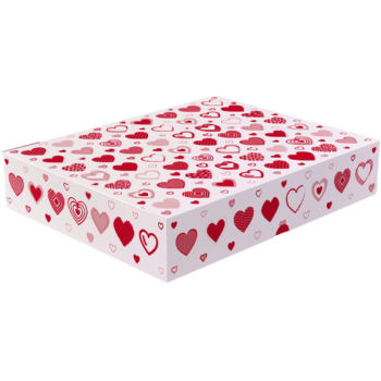 Caixa Presente Tampa e Fundo Conjugada Corações Vermelho 30x24x6 cm - Ideia Embalagens