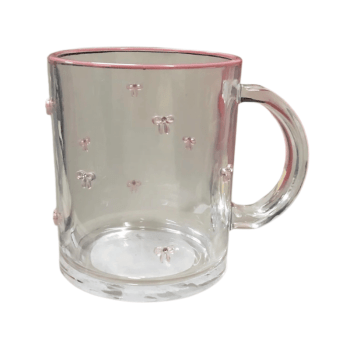 Caneca de Vidro c/ Laço Rosa 500ml - Cromus