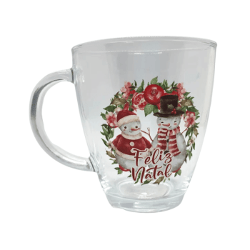 Caneca Vidro Transparente Boneco de Neve 370 ml - Tuut