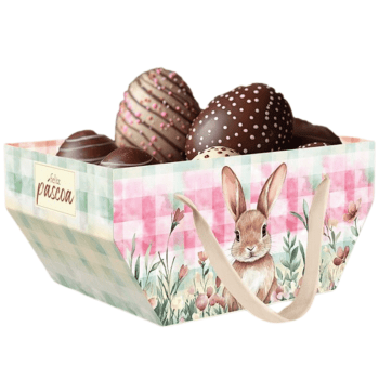 Cesta Caixote c/ Alça Páscoa Encantos 25x16x12 cm - Ideia Embalagens