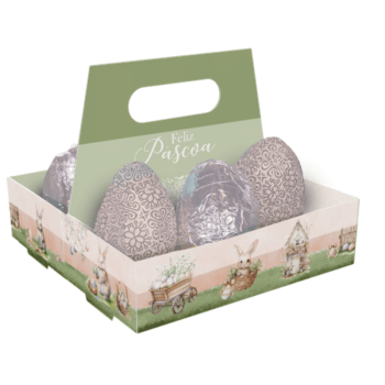 Cesta Encanto Páscoa Coelho c/ Alça e 6 Cavidades 50g c/ 5 - Ideia Embalagens