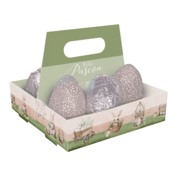 Cesta Encanto Páscoa Coelho c/ Alça e 6 Cavidades 50g - Ideia Embalagens