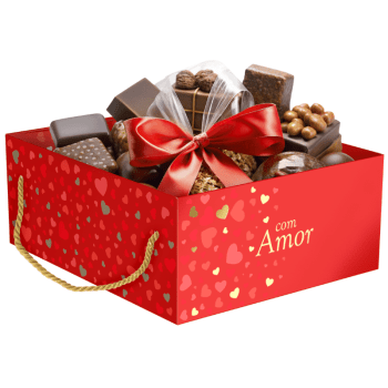 Cesta Quadrada c/ Alça Com Amor Clássico 20x17x8 cm - Ideia Embalagens 