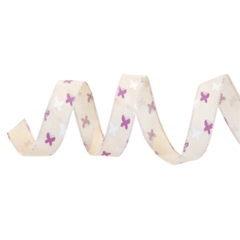 Fita Aramada Decorativa Borboletas Roxo e Branca 3,8 cm 9,14 m - Cromus