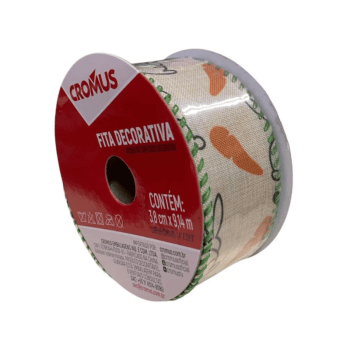 Fita Aramada Decorativa Coelho Cenoura Bege 3,8 cm 9,14 m - Cromus