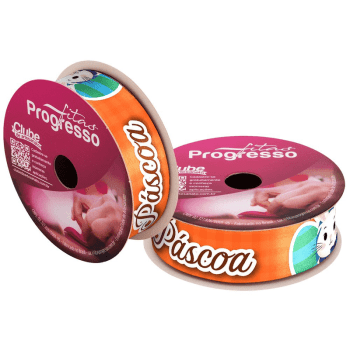 Fita de Cetim Decorativa Feliz Páscoa Coelho Laranja  nº 5 ECF005TR Cor 197 - Progresso