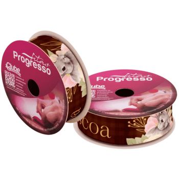 Fita de Cetim Decorativa Feliz Páscoa Coelho Marrom  nº 5 ECF005TR Cor 197 - Progresso