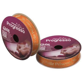 Fita de Cetim Decorativa Feliz Páscoa Laranja nº 3 ECF003H Cor 521 - Progresso