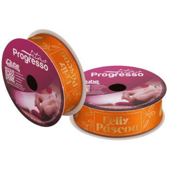 Fita de Cetim Decorativa Feliz Páscoa Laranja nº 5 ECF005H Cor 1108 - Progresso