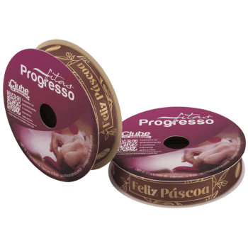 Fita de Cetim Decorativa Feliz Páscoa Marrom nº 3 ECF003H Cor 519 - Progresso