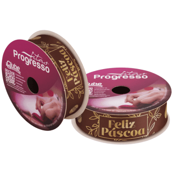 Fita de Cetim Decorativa Feliz Páscoa Marrom nº 5 ECF005H Cor 1106 - Progresso
