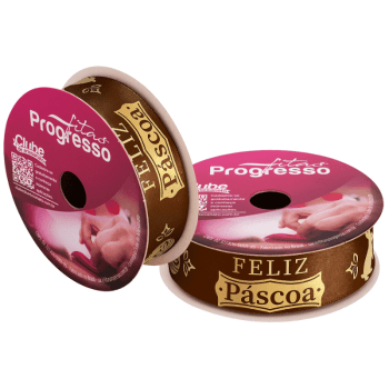 Fita de Cetim Decorativa Feliz Páscoa Relevo nº 5 ECF005H Cor 1046 - Progresso