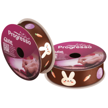 Fita de Cetim Decorativa Páscoa Coelho Ovos Coloridos Marrom nº 5 ECF005TR Cor 237 - Progresso