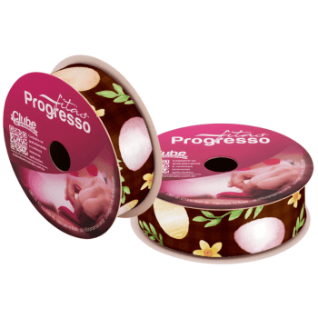 Fita de Cetim Decorativa Páscoa Ovos Florais Marrom nº 5 ECF005TR Cor 206 - Progresso