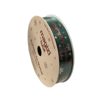 Fita de Cetim Natal Verde Merry Christmas Flocos - Tuut