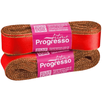 Fita de Cetim Ourela Dourada Vermelha n°5 COE005 Cor 209 - Progresso