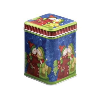 Lata Alta Quadrada Boneco de Neve Azul c/ Tampa 7x7x10 cm - Zein 