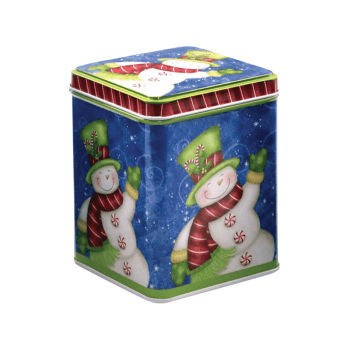 Lata Alta Quadrada Boneco de Neve Azul c/ Tampa 8,5x8,5x11 cm - Zein 