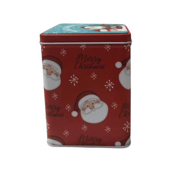 Lata Alta Quadrada Noel Vermelho c/ Tampa 10x10x13,5 cm - Zein 