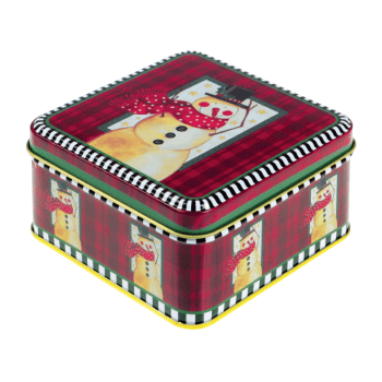 Lata Baixa Quadrada Boneco de Neve c/ Tampa 10,5x10,5x6 cm - Zein 
