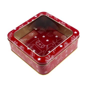 Lata Quadrada Rena Vermelha c/ Tampa e Visor 15x15x15 cm - Zein 