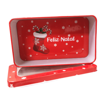 Lata Retangular Bota Natalina c/ Tampa e Visor 9,5x16,5x5 cm - Zein 