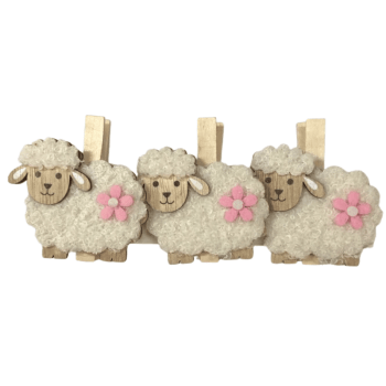 Prendedor Decorativo Ovelha Branca 6x7x2 cm c/3 peças - Cromus