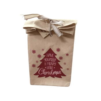 Saco Presente Natalino Tecido Cru 19x35,5x13 cm - Tuut