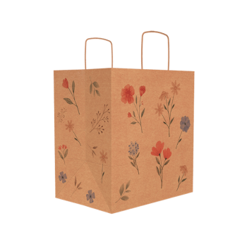 Sacola Kraft Flores do Campo 24x17x26 cm - Ideia Embalagens