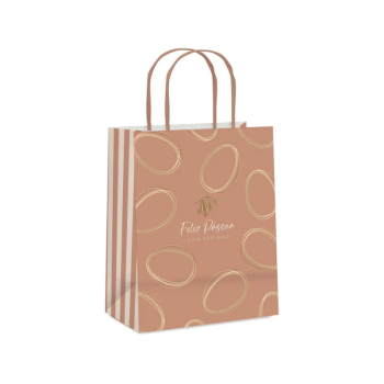 Sacola Papel Tonal Terracota Suave Feliz Páscoa 21,5x15x8 cm - Cromus