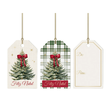 Tag Natalina Pinheiro 8x5 cm c/ 12 unidades - Cromus